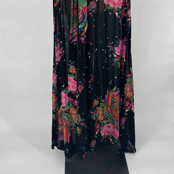VINTAGE Malcolm Starr Black and Floral Rayon Sheer Dress - Picture 3 of 3
